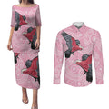 Pink Galah Aussie Aboriginal Couples Matching Puletasi and Long Sleeve Button Shirt Soaring High - Aussie Hoodie