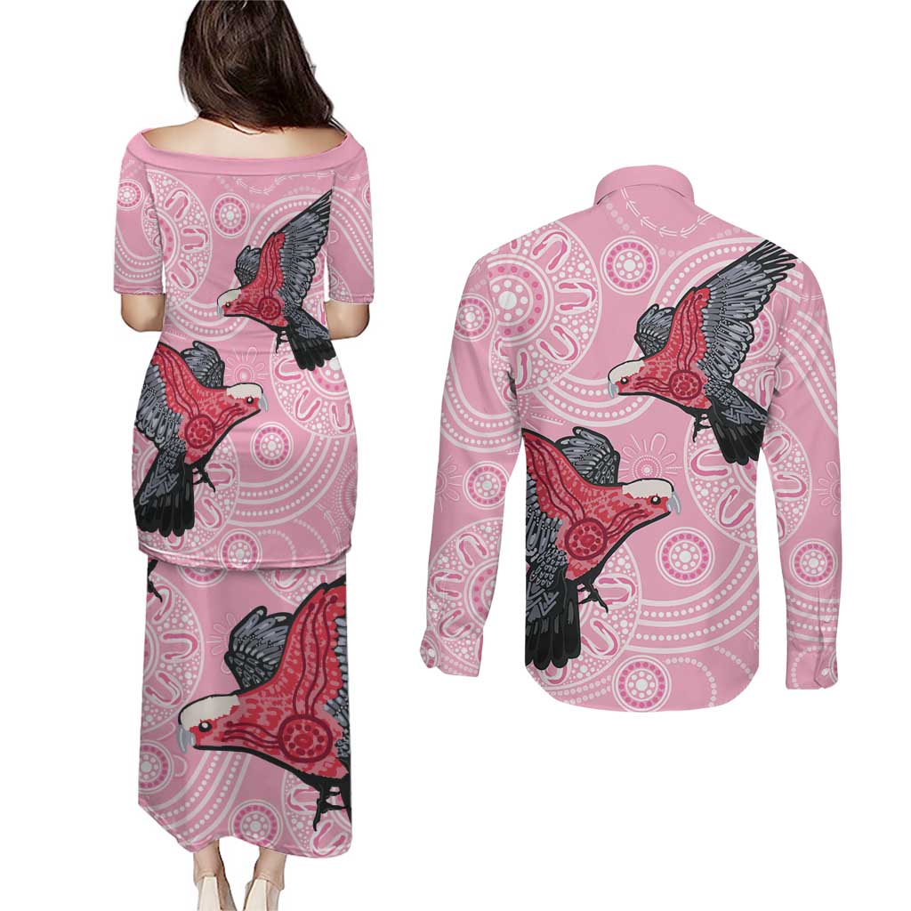 Pink Galah Aussie Aboriginal Couples Matching Puletasi and Long Sleeve Button Shirt Soaring High - Aussie Hoodie