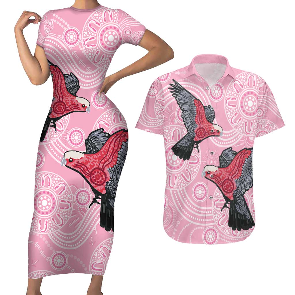 Pink Galah Aussie Aboriginal Couples Matching Short Sleeve Bodycon Dress and Hawaiian Shirt Soaring High - Aussie Hoodie