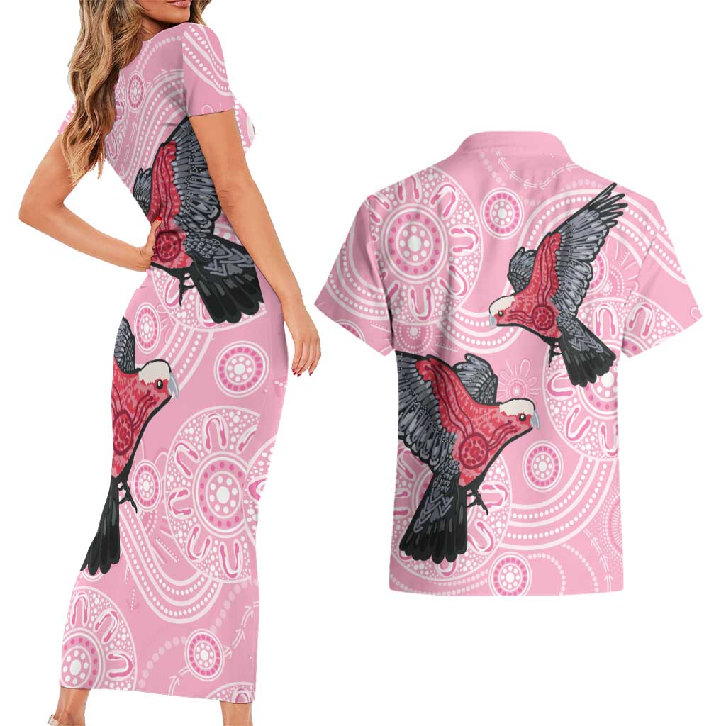 Pink Galah Aussie Aboriginal Couples Matching Short Sleeve Bodycon Dress and Hawaiian Shirt Soaring High - Aussie Hoodie