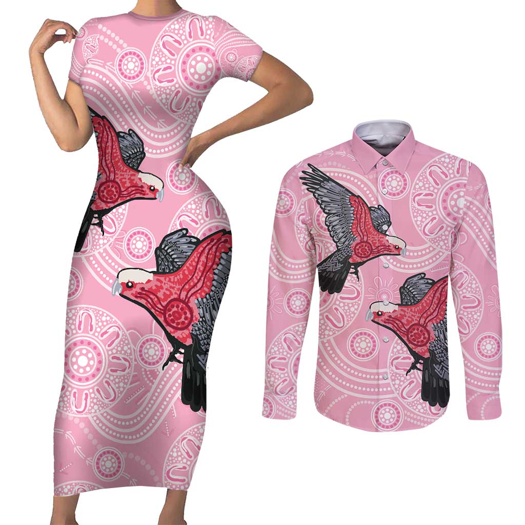 Pink Galah Aussie Aboriginal Couples Matching Short Sleeve Bodycon Dress and Long Sleeve Button Shirt Soaring High - Aussie Hoodie