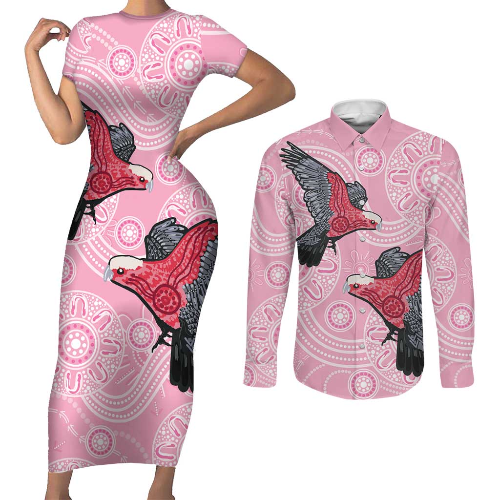 Pink Galah Aussie Aboriginal Couples Matching Short Sleeve Bodycon Dress and Long Sleeve Button Shirt Soaring High - Aussie Hoodie