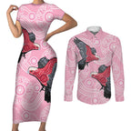Pink Galah Aussie Aboriginal Couples Matching Short Sleeve Bodycon Dress and Long Sleeve Button Shirt Soaring High - Aussie Hoodie