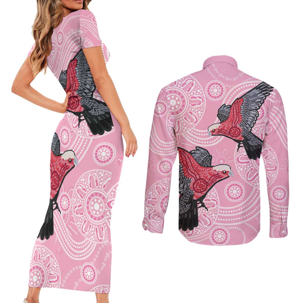 Pink Galah Aussie Aboriginal Couples Matching Short Sleeve Bodycon Dress and Long Sleeve Button Shirt Soaring High - Aussie Hoodie