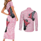 Pink Galah Aussie Aboriginal Couples Matching Short Sleeve Bodycon Dress and Long Sleeve Button Shirt Soaring High - Aussie Hoodie