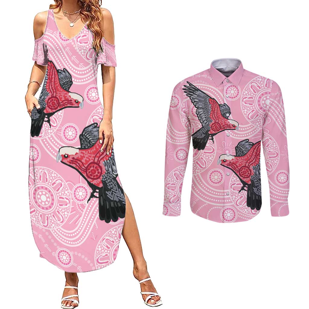 Pink Galah Aussie Aboriginal Couples Matching Summer Maxi Dress and Long Sleeve Button Shirt Soaring High - Aussie Hoodie
