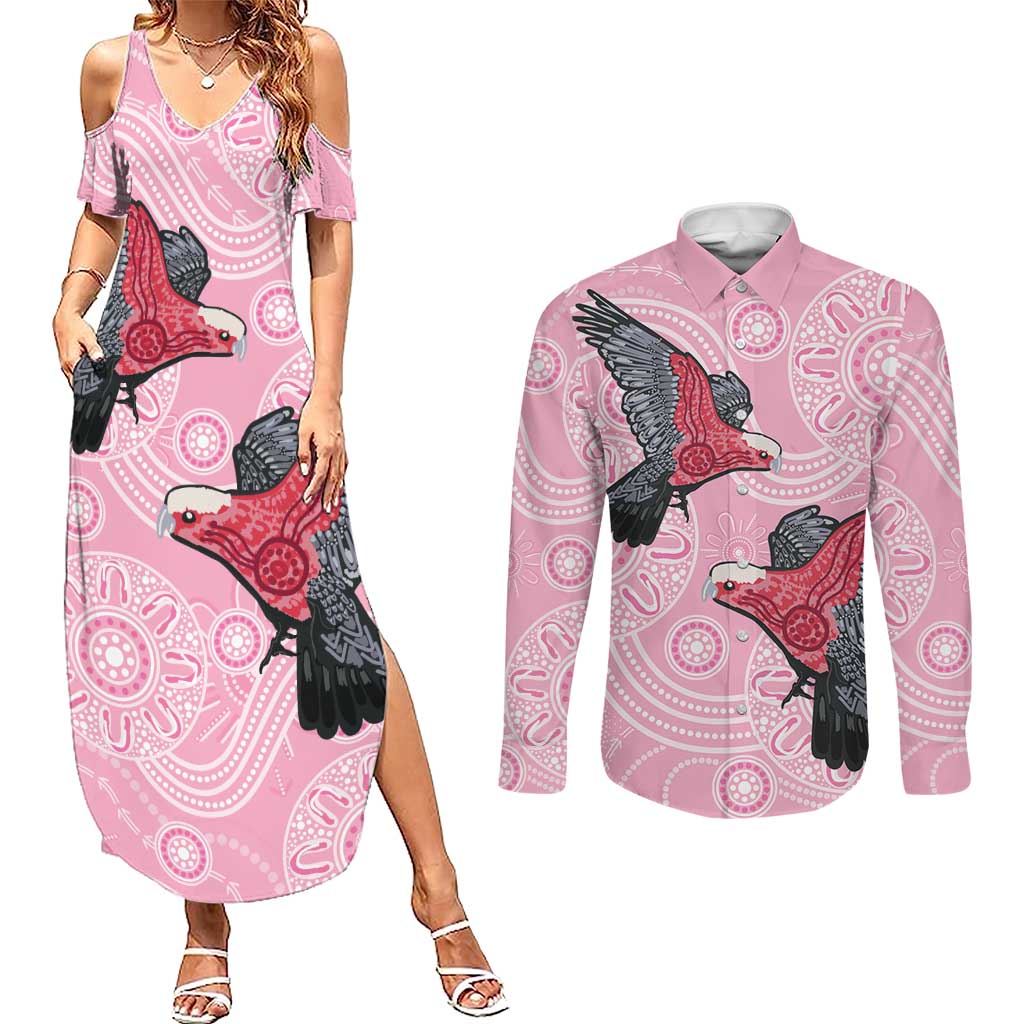 Pink Galah Aussie Aboriginal Couples Matching Summer Maxi Dress and Long Sleeve Button Shirt Soaring High - Aussie Hoodie