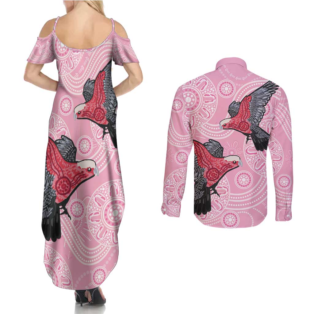 Pink Galah Aussie Aboriginal Couples Matching Summer Maxi Dress and Long Sleeve Button Shirt Soaring High - Aussie Hoodie