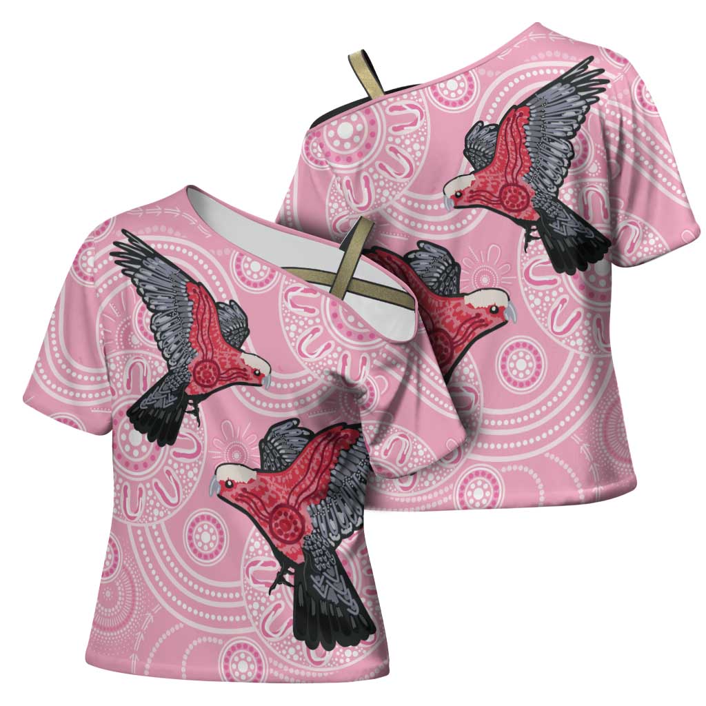 Pink Galah Aussie Aboriginal Cross Shoulder Shirt Soaring High - Aussie Hoodie