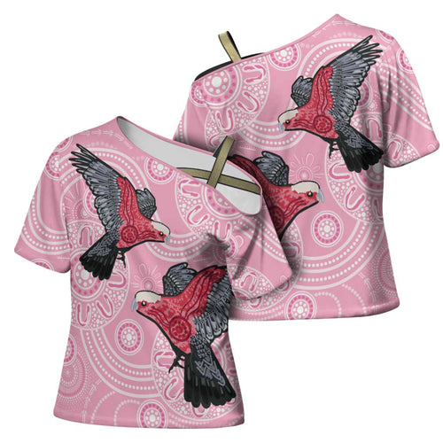 Pink Galah Aussie Aboriginal Cross Shoulder Shirt Soaring High - Aussie Hoodie