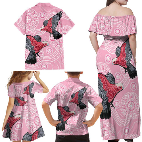 Pink Galah Aussie Aboriginal Family Matching Off Shoulder Maxi Dress and Hawaiian Shirt Soaring High - Aussie Hoodie