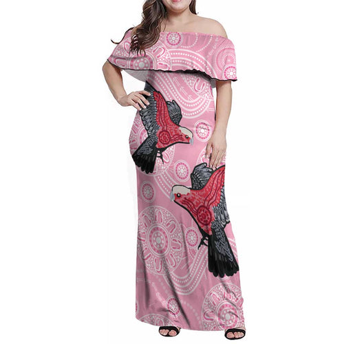 Pink Galah Aussie Aboriginal Family Matching Off Shoulder Maxi Dress and Hawaiian Shirt Soaring High - Aussie Hoodie