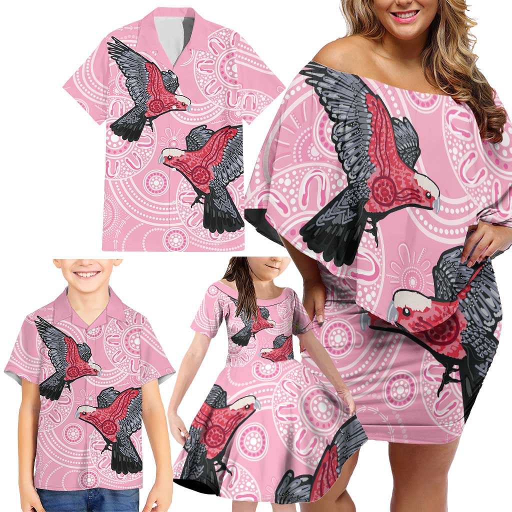 Pink Galah Aussie Aboriginal Family Matching Off Shoulder Short Dress and Hawaiian Shirt Soaring High - Aussie Hoodie