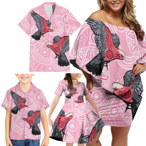 Pink Galah Aussie Aboriginal Family Matching Off Shoulder Short Dress and Hawaiian Shirt Soaring High - Aussie Hoodie