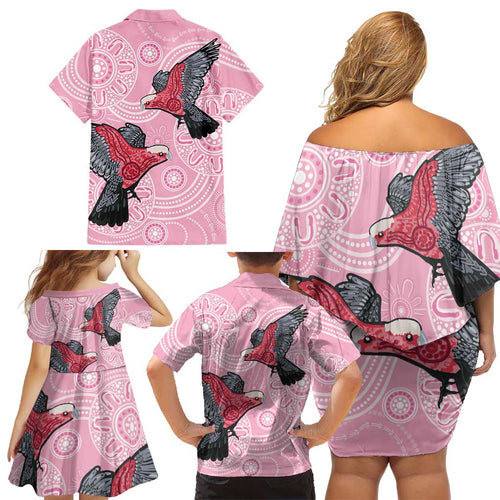 Pink Galah Aussie Aboriginal Family Matching Off Shoulder Short Dress and Hawaiian Shirt Soaring High - Aussie Hoodie