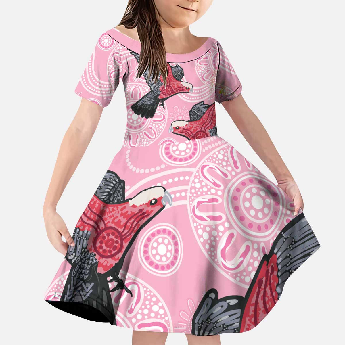 Pink Galah Aussie Aboriginal Kid Short Sleeve Dress Soaring High - Aussie Hoodie