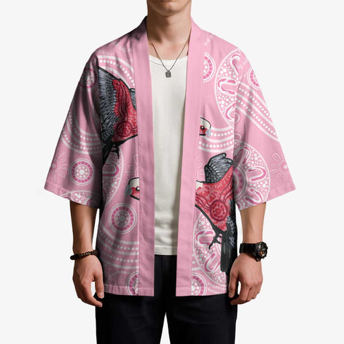 Pink Galah Aussie Aboriginal Kimono Soaring High - Aussie Hoodie