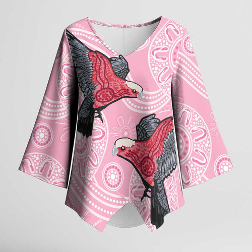 Pink Galah Aussie Aboriginal Kimono Sleeve Blouse Soaring High - Aussie Hoodie
