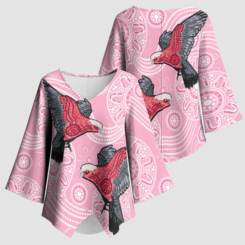 Pink Galah Aussie Aboriginal Kimono Sleeve Blouse Soaring High - Aussie Hoodie