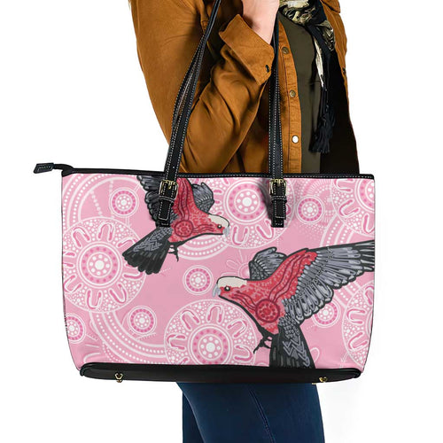 Pink Galah Aussie Aboriginal Leather Tote Bag Soaring High - Aussie Hoodie