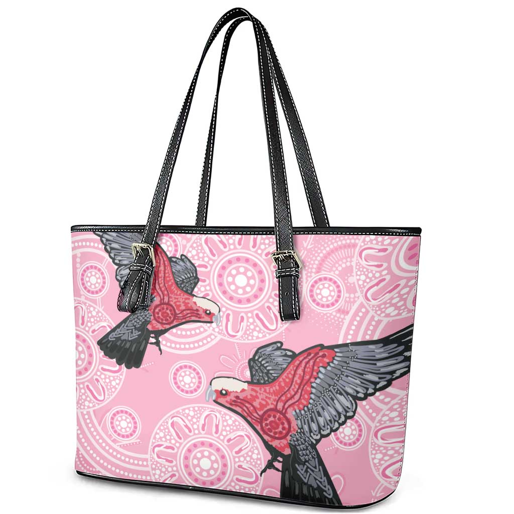 Pink Galah Aussie Aboriginal Leather Tote Bag Soaring High - Aussie Hoodie