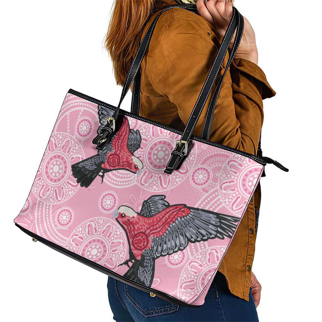 Pink Galah Aussie Aboriginal Leather Tote Bag Soaring High - Aussie Hoodie