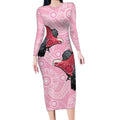 Pink Galah Aussie Aboriginal Long Sleeve Bodycon Dress Soaring High - Aussie Hoodie