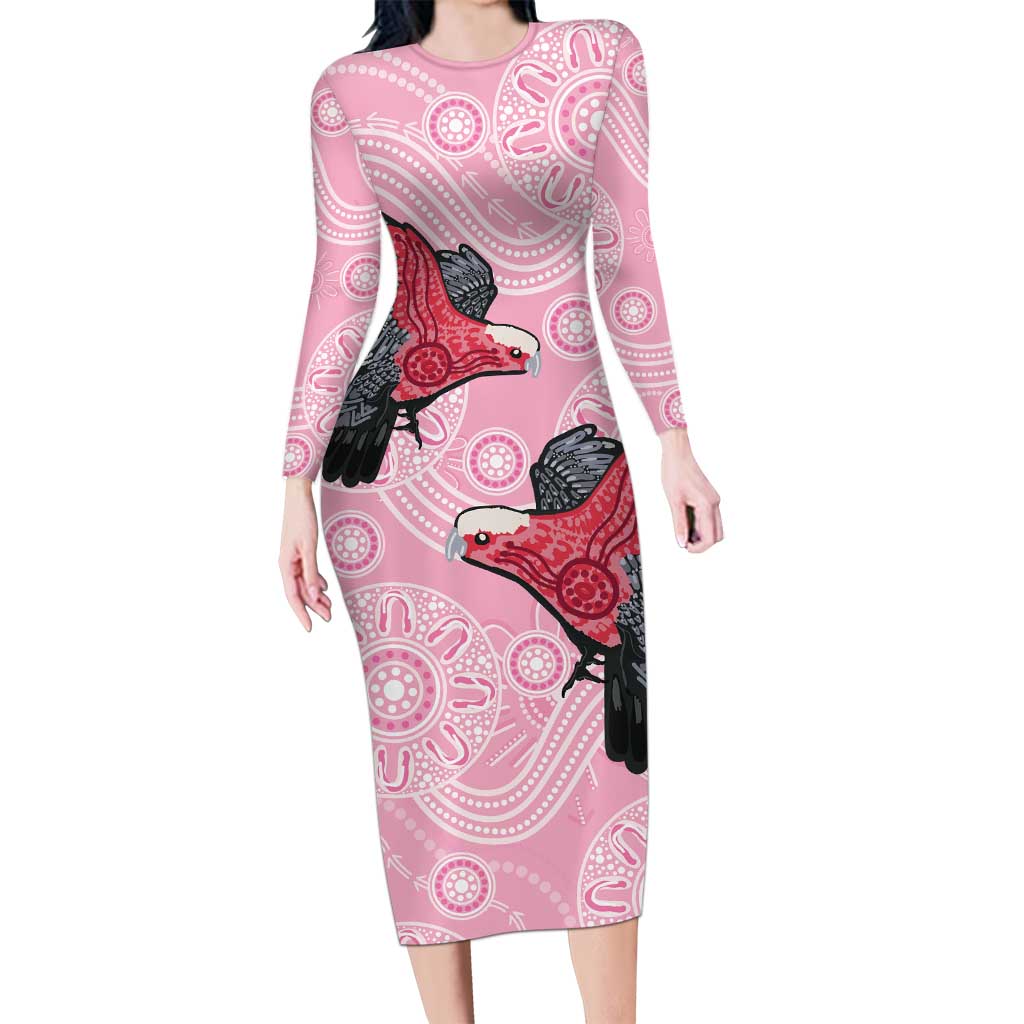 Pink Galah Aussie Aboriginal Long Sleeve Bodycon Dress Soaring High - Aussie Hoodie