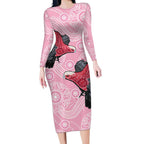 Pink Galah Aussie Aboriginal Long Sleeve Bodycon Dress Soaring High - Aussie Hoodie