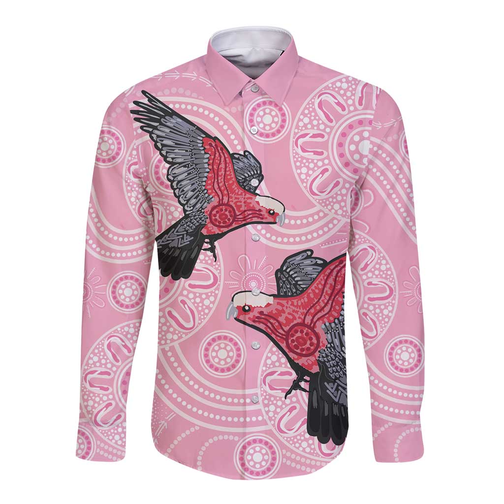 Pink Galah Aussie Aboriginal Long Sleeve Button Shirt Soaring High - Aussie Hoodie