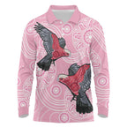 Pink Galah Aussie Aboriginal Long Sleeve Polo Shirt Soaring High - Aussie Hoodie