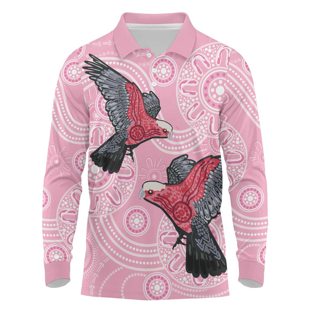 Pink Galah Aussie Aboriginal Long Sleeve Polo Shirt Soaring High - Aussie Hoodie