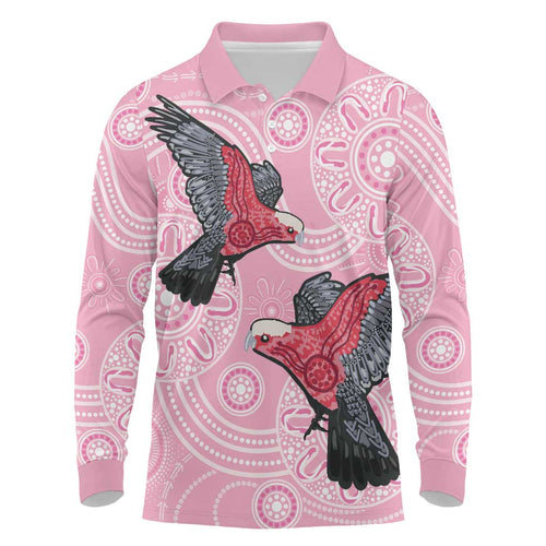 Pink Galah Aussie Aboriginal Long Sleeve Polo Shirt Soaring High - Aussie Hoodie
