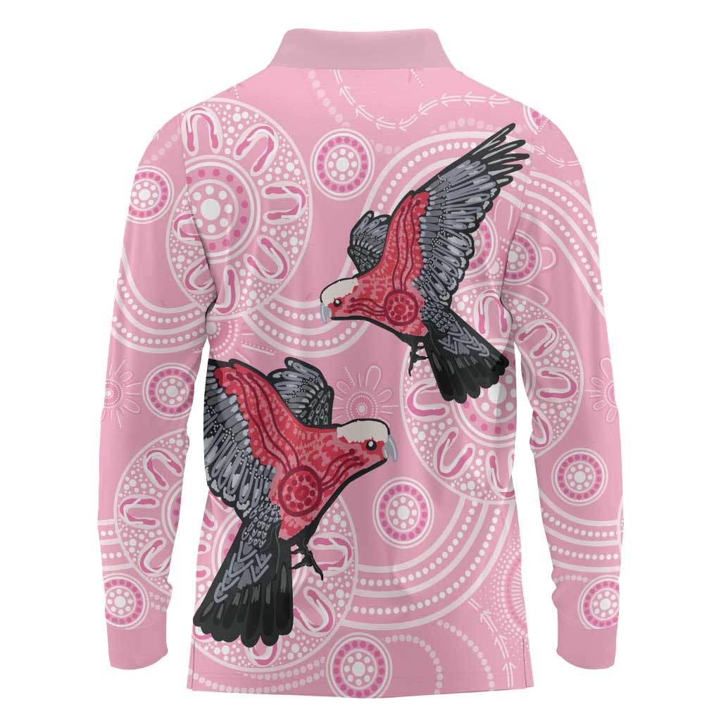 Pink Galah Aussie Aboriginal Long Sleeve Polo Shirt Soaring High - Aussie Hoodie