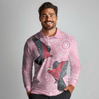 Pink Galah Aussie Aboriginal Long Sleeve Polo Shirt Soaring High - Aussie Hoodie