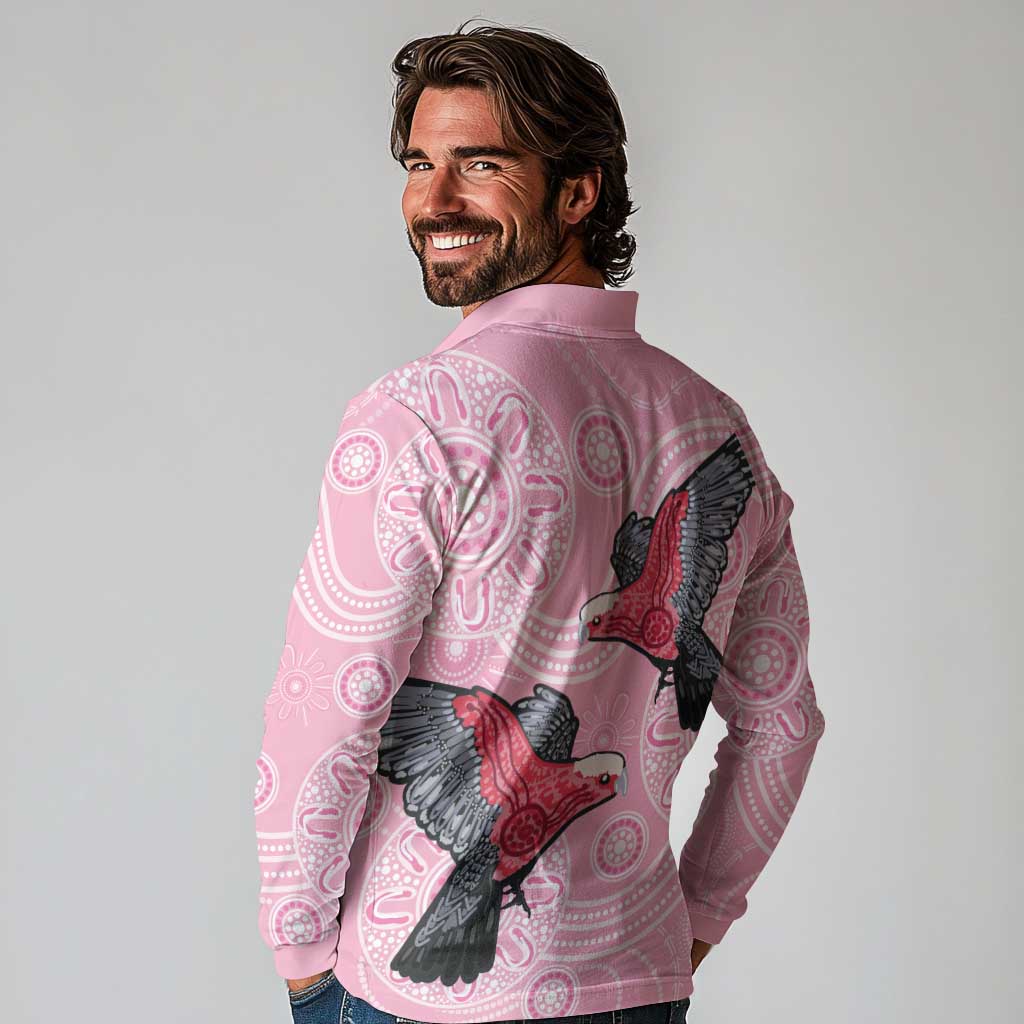 Pink Galah Aussie Aboriginal Long Sleeve Polo Shirt Soaring High - Aussie Hoodie