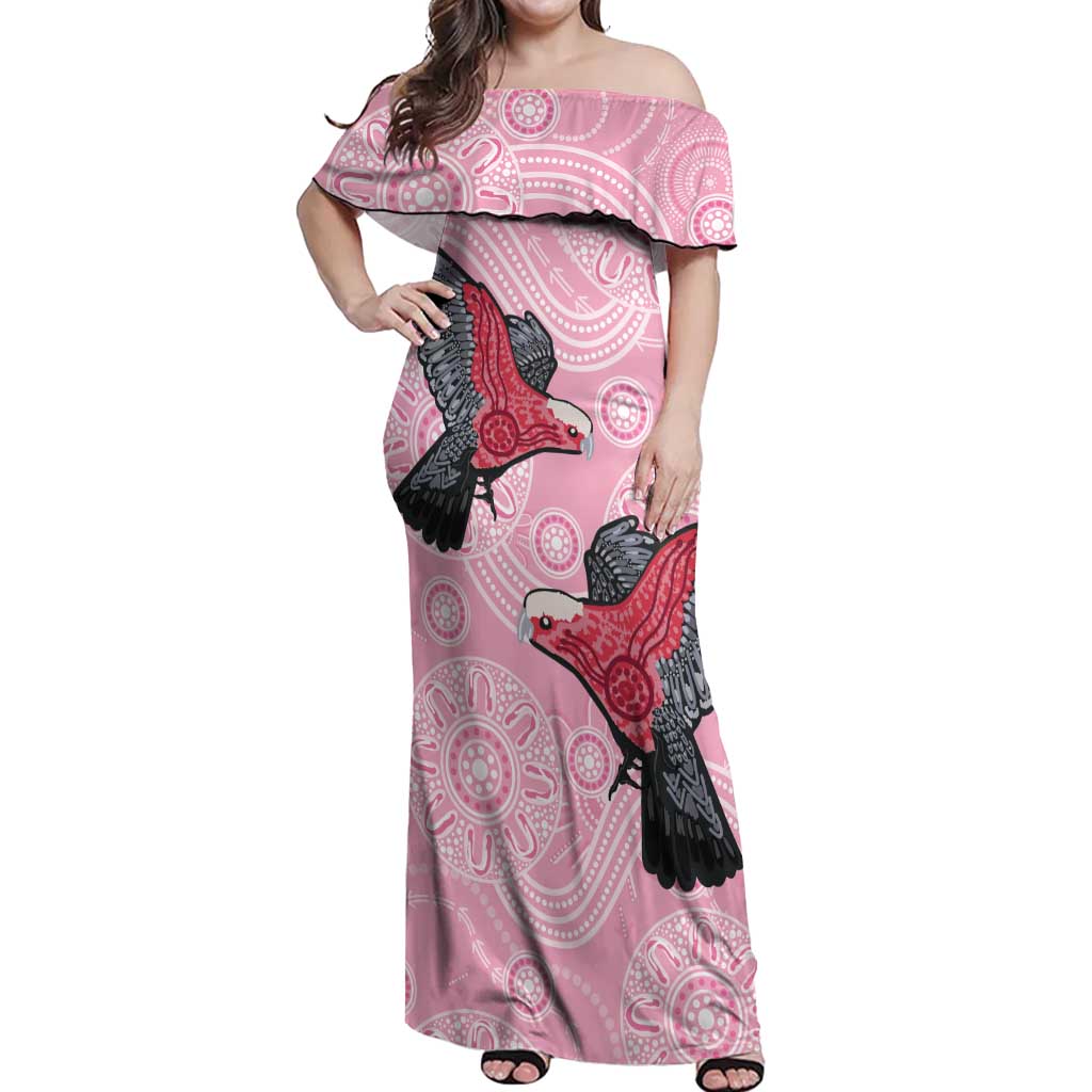 Pink Galah Aussie Aboriginal Off Shoulder Maxi Dress Soaring High - Aussie Hoodie