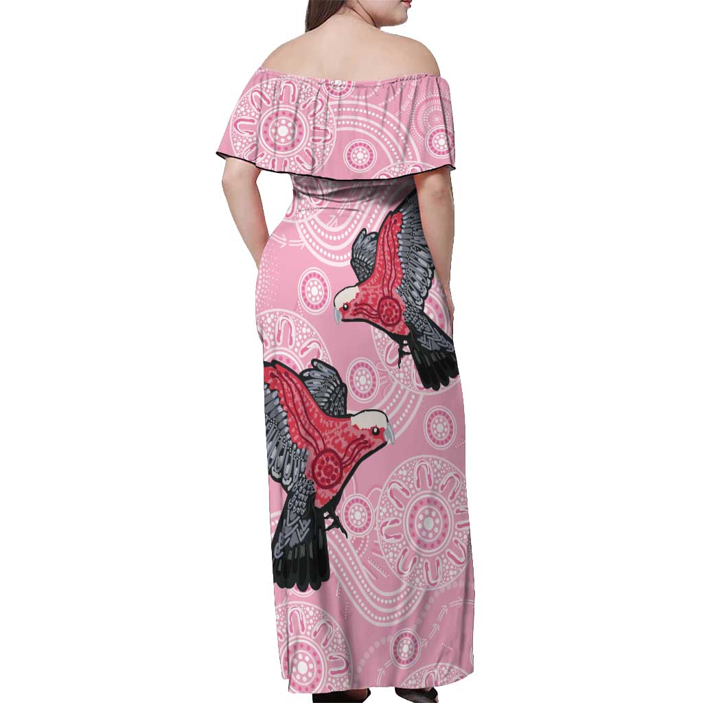 Pink Galah Aussie Aboriginal Off Shoulder Maxi Dress Soaring High - Aussie Hoodie