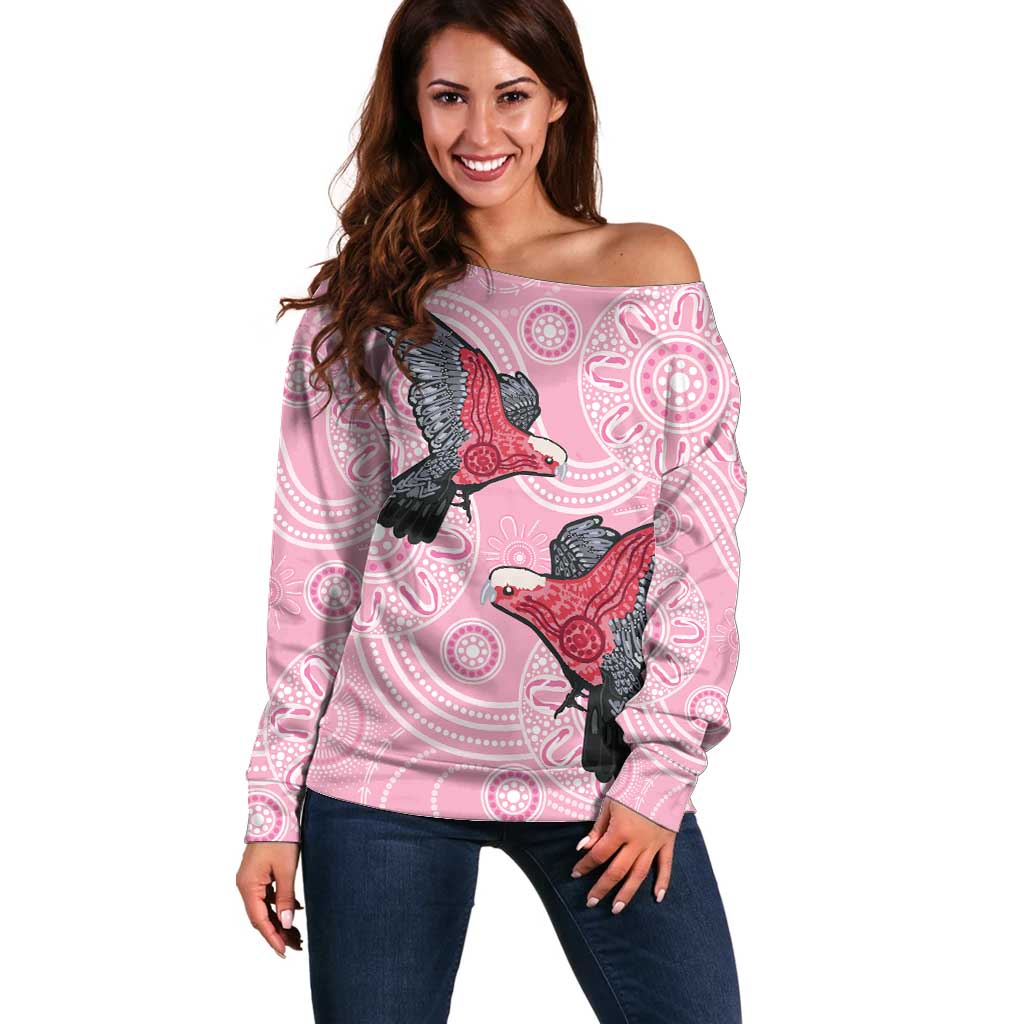 Pink Galah Aussie Aboriginal Off Shoulder Sweater Soaring High - Aussie Hoodie