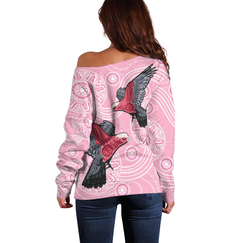 Pink Galah Aussie Aboriginal Off Shoulder Sweater Soaring High - Aussie Hoodie