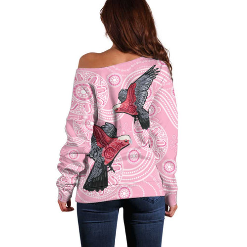 Pink Galah Aussie Aboriginal Off Shoulder Sweater Soaring High - Aussie Hoodie