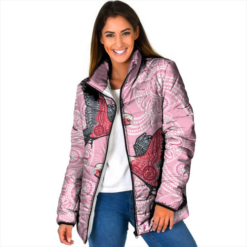 Pink Galah Aussie Aboriginal Padded Jacket Soaring High - Aussie Hoodie
