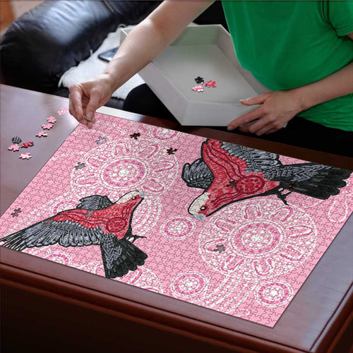 Pink Galah Aussie Aboriginal Puzzle Soaring High - Aussie Hoodie