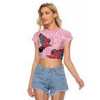 Pink Galah Aussie Aboriginal Raglan Cropped T Shirt Soaring High - Aussie Hoodie
