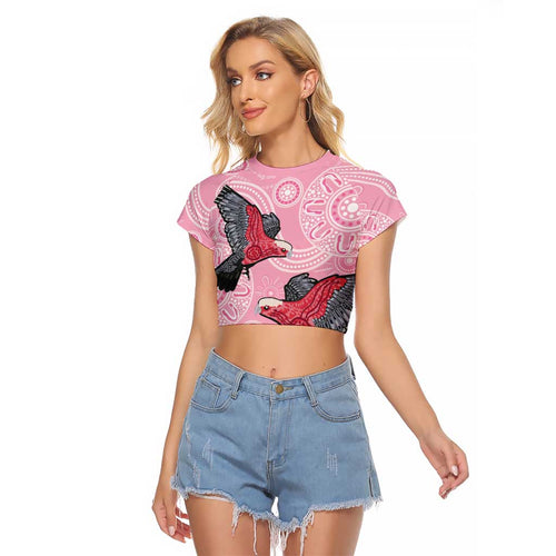 Pink Galah Aussie Aboriginal Raglan Cropped T Shirt Soaring High - Aussie Hoodie