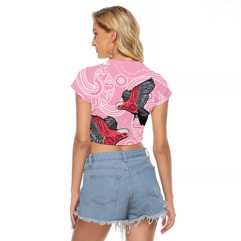 Pink Galah Aussie Aboriginal Raglan Cropped T Shirt Soaring High - Aussie Hoodie