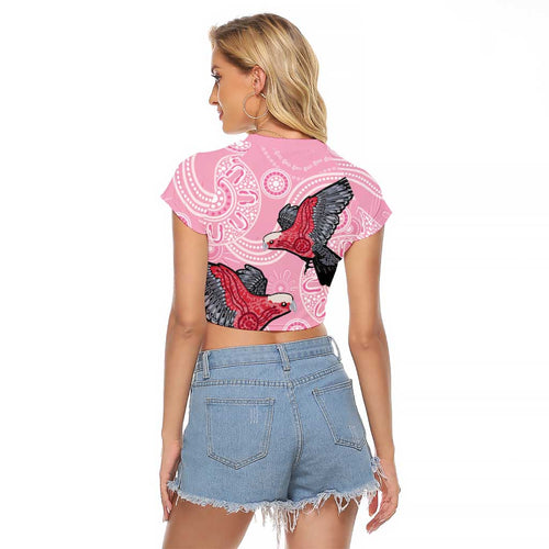 Pink Galah Aussie Aboriginal Raglan Cropped T Shirt Soaring High - Aussie Hoodie