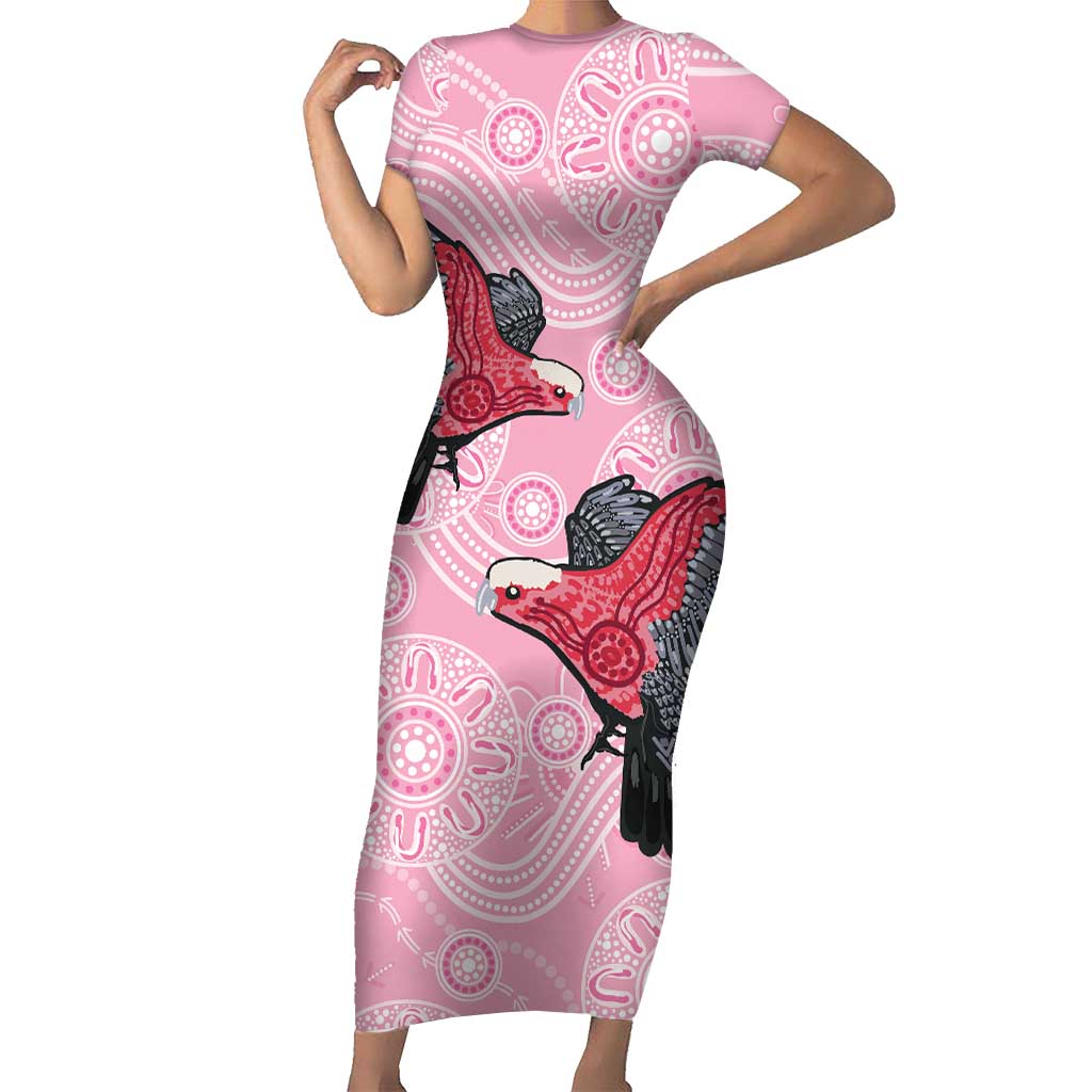 Pink Galah Aussie Aboriginal Short Sleeve Bodycon Dress Soaring High - Aussie Hoodie