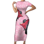 Pink Galah Aussie Aboriginal Short Sleeve Bodycon Dress Soaring High - Aussie Hoodie