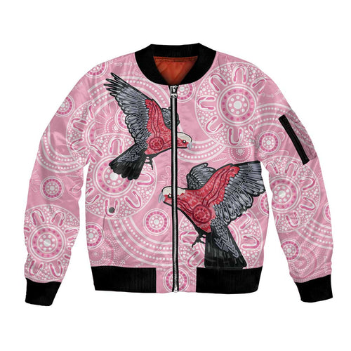 Pink Galah Aussie Aboriginal Sleeve Zip Bomber Jacket Soaring High - Aussie Hoodie
